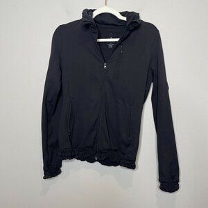Prana Black Ruffle Athleisure Zip Up Jacket Size Small